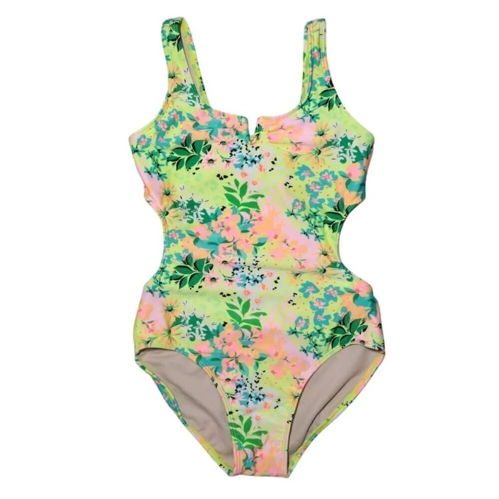 Art Class Girls Floral Print One Piece Swimsuit, Size L 10/12, NWT